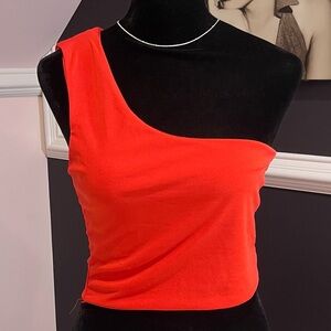 h&m red one shoulder top small